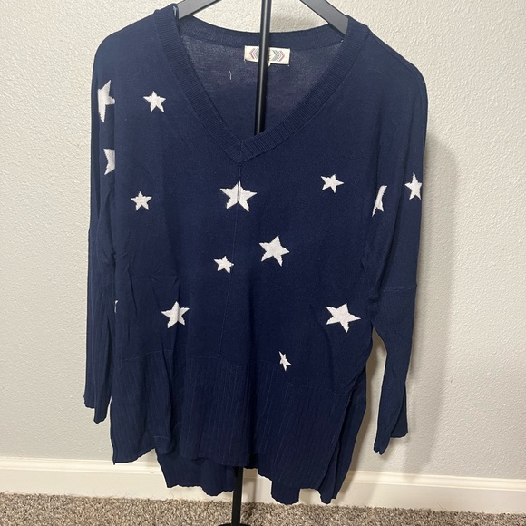 Pink Rose Sweaters - Pink Rose Deep Blue V-Neck Sweater